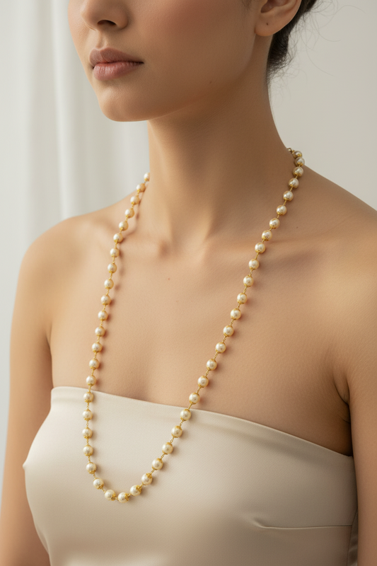 Silver pearls gold plated nakshi mala 24 inches