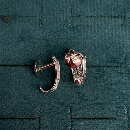 92.5 Sterling Silver Triple CZ Wave J Studs pair
