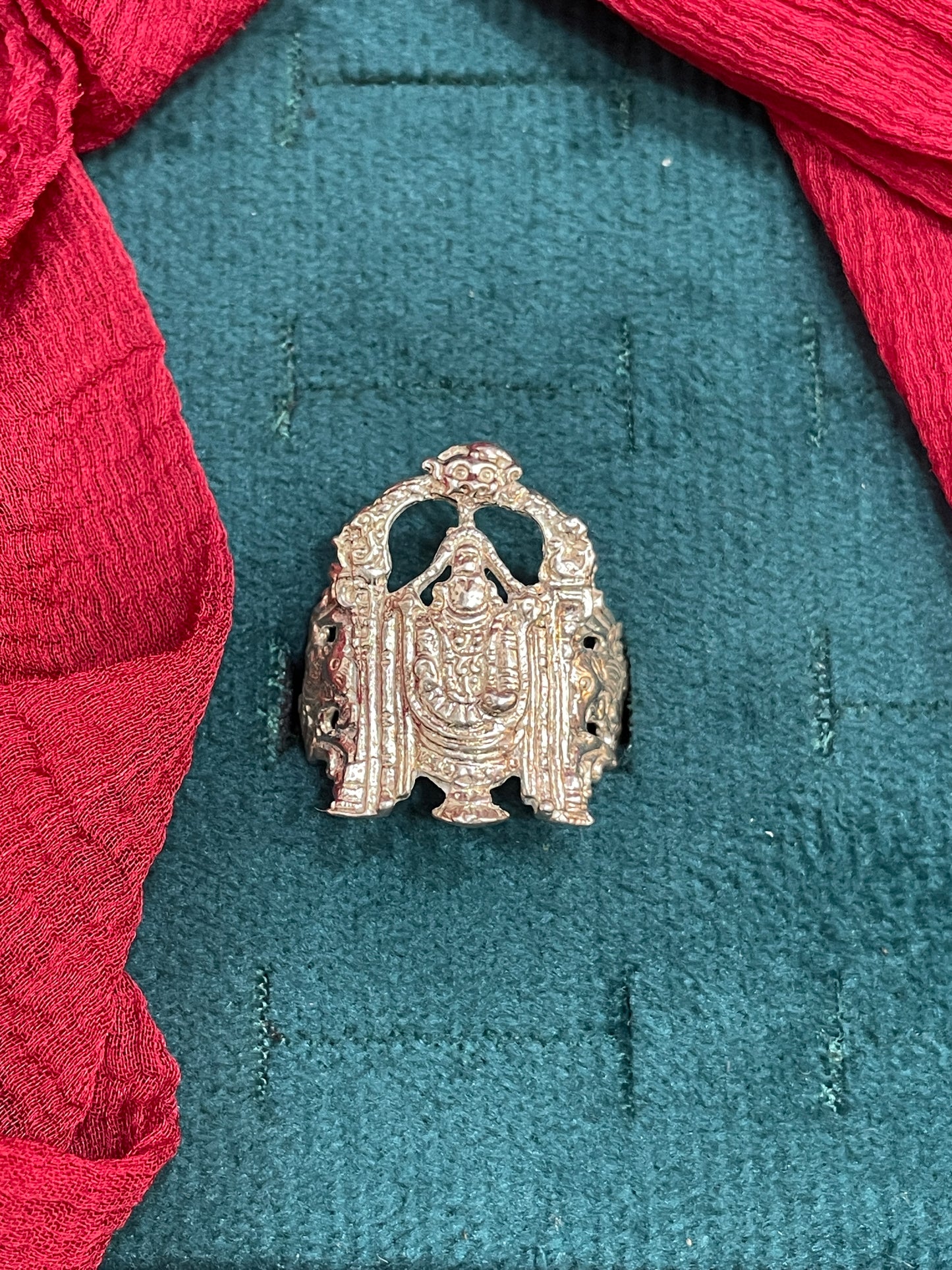 92.5 Silver Venkateswara Swamy Ring for Men Size 20 | Divine Temple Design | Spiritual Jewellery