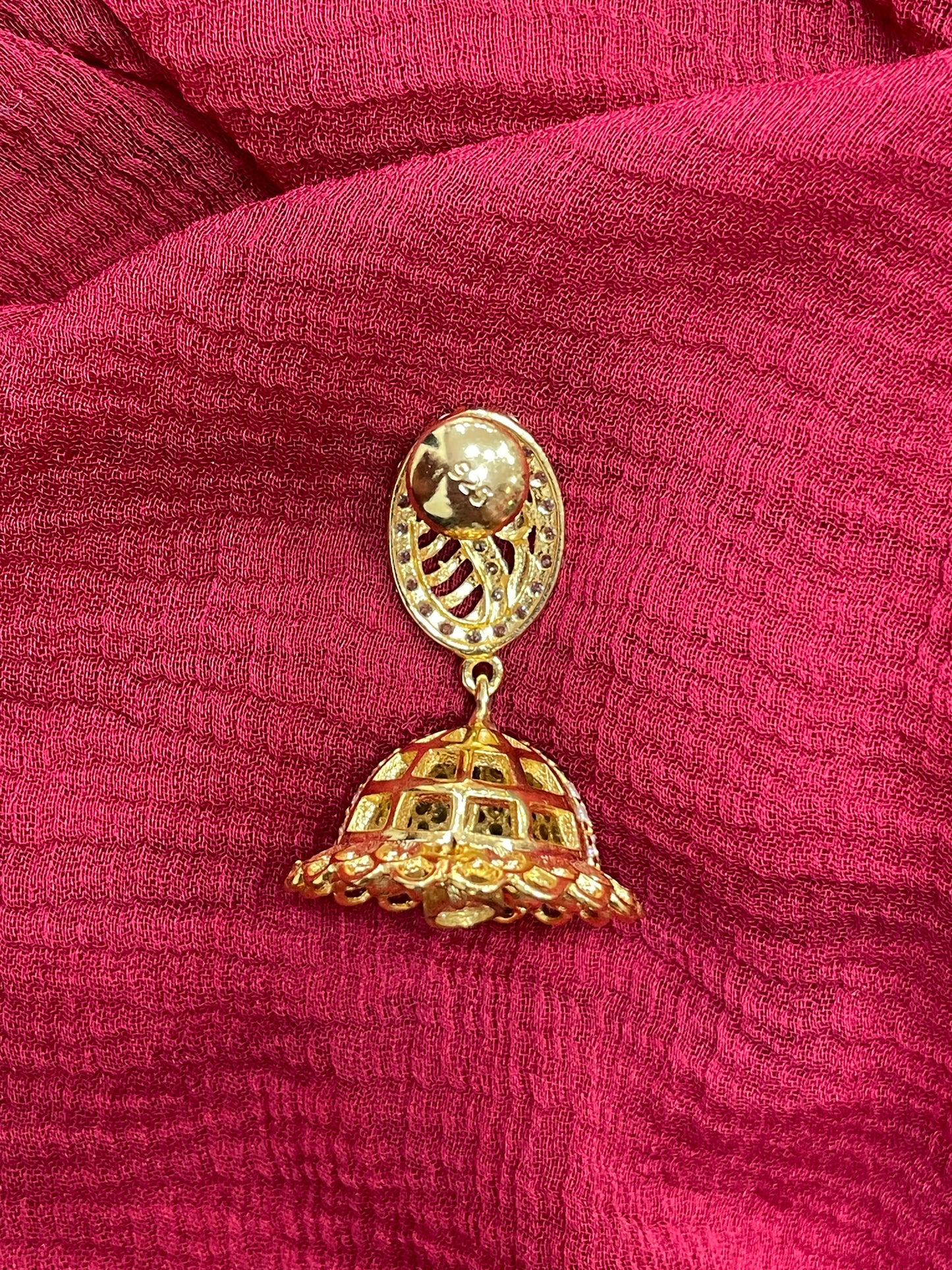 92.5 Silver Gold Plated White Stone Jhumka Earrings for Women | Traditional Elegant Design | Festive Jewellery