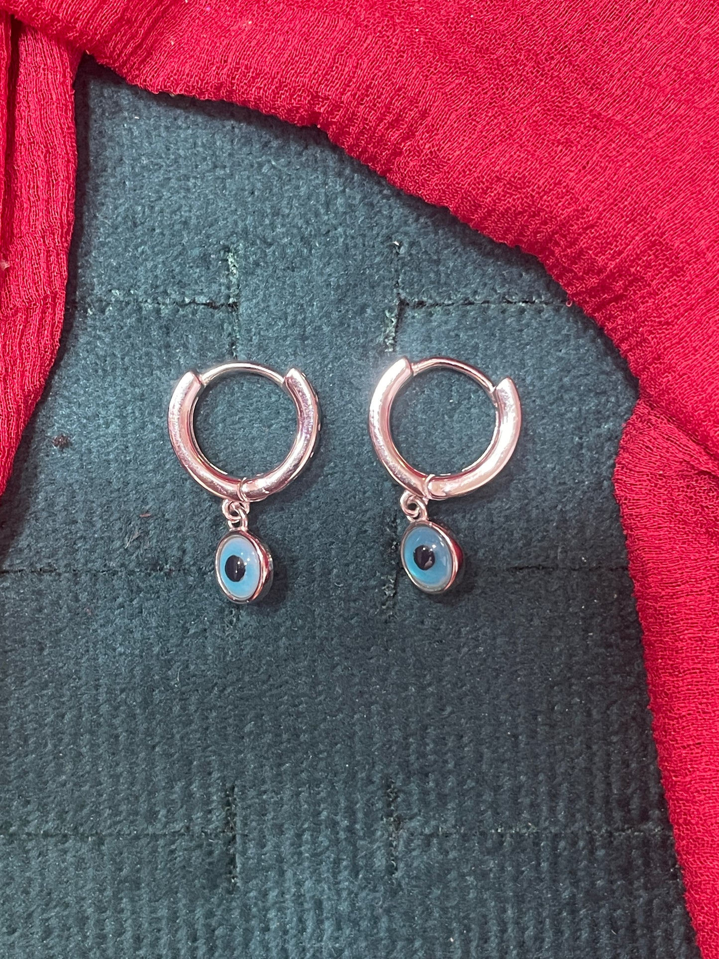 92.5 silver stylish heart evil eye bali earrings