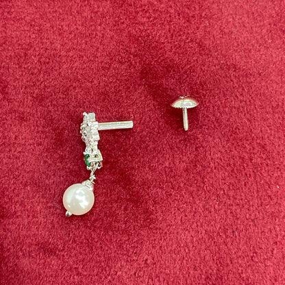 92.5 Sterling Silver CZ Flower & Pearl Drop Earrings for Women pair