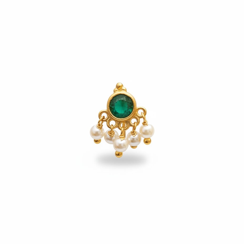 92.5 Silver Gold Plated Green Stone Nose Pin for Women | Elegant Stylish Design | Jewellery