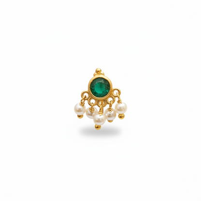 92.5 Silver Gold Plated Green Stone Nose Pin for Women | Elegant Stylish Design | Jewellery
