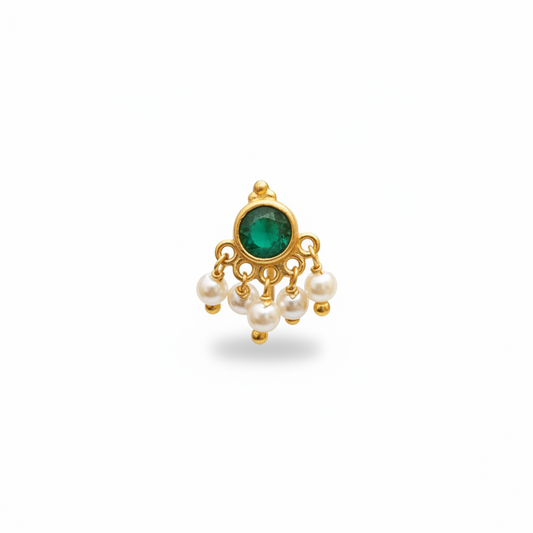 92.5 Silver Gold Plated Green Stone Nose Pin for Women | Elegant Stylish Design | Jewellery