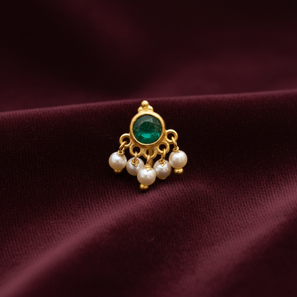 92.5 Silver Gold Plated Green Stone Nose Pin for Women | Elegant Stylish Design | Jewellery