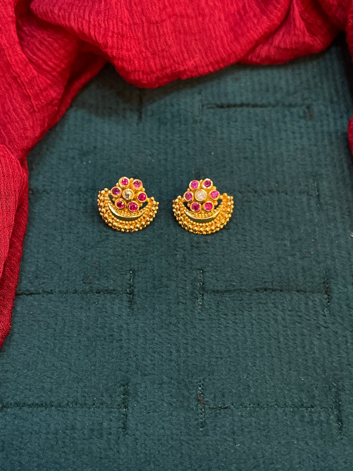 925 Silver Gold Plated Ruby Studs