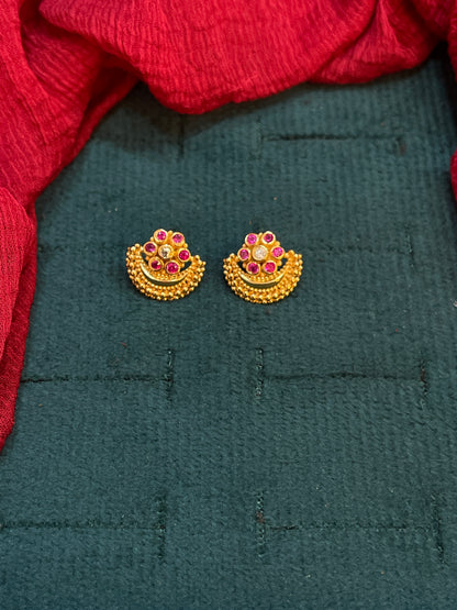 925 Silver Gold Plated Ruby Studs