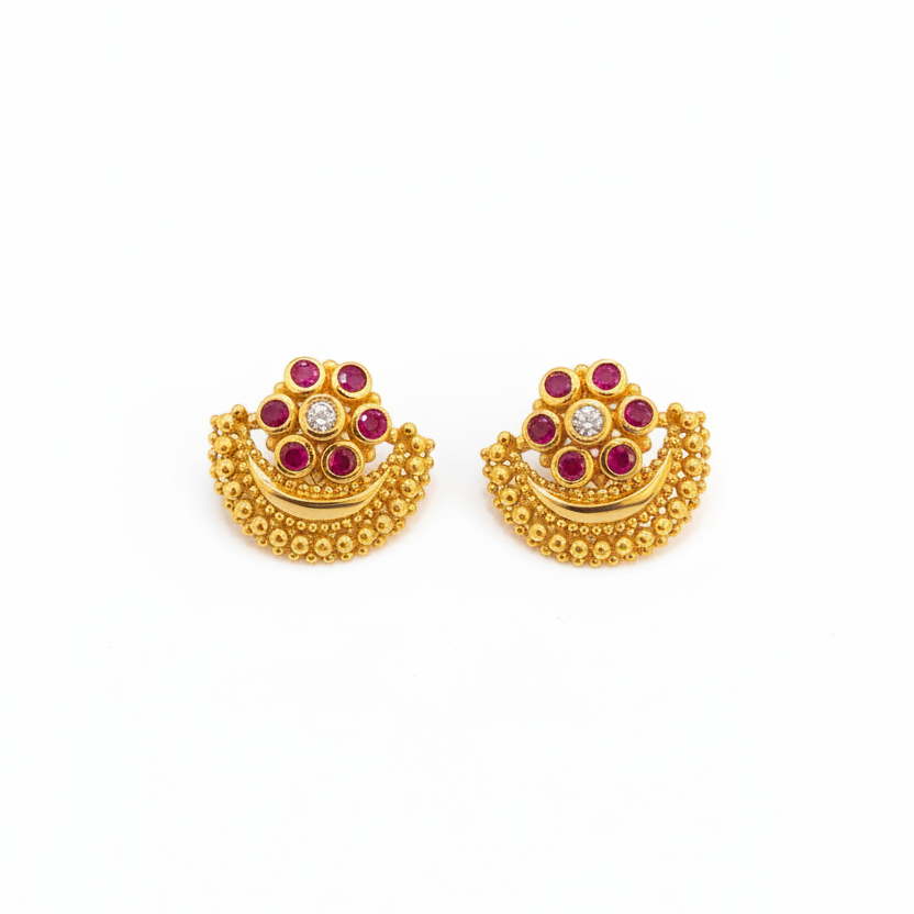 925 Silver Gold Plated Ruby Studs