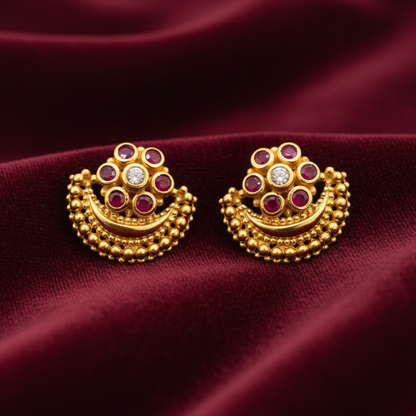925 Silver Gold Plated Ruby Studs