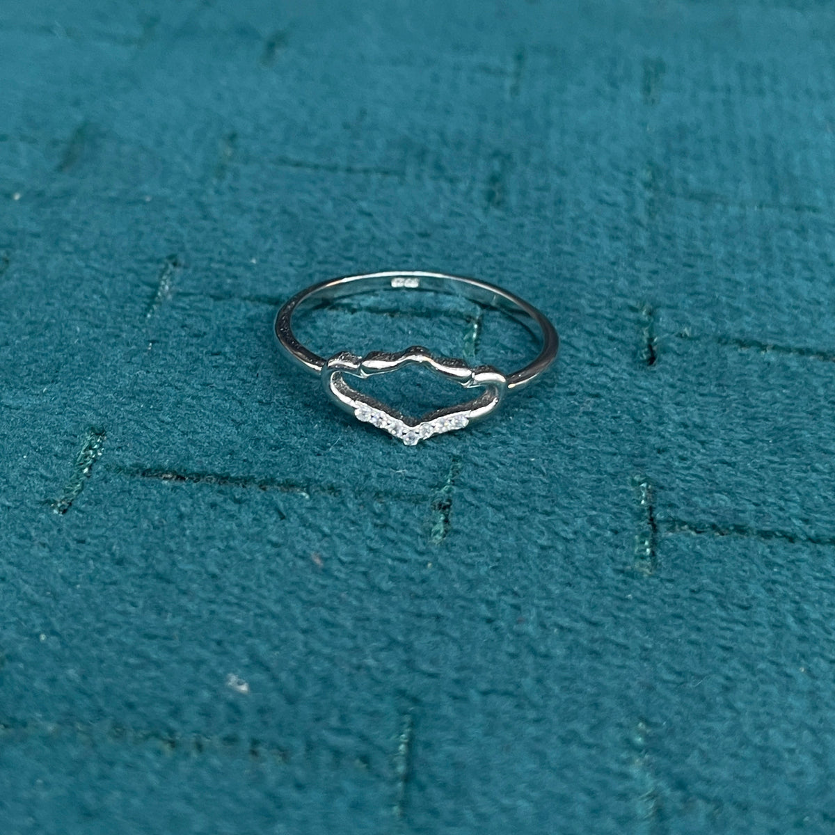 92.5 Sterling Silver Open Marquise Frame with CZ Chevron Finger Ring for Women