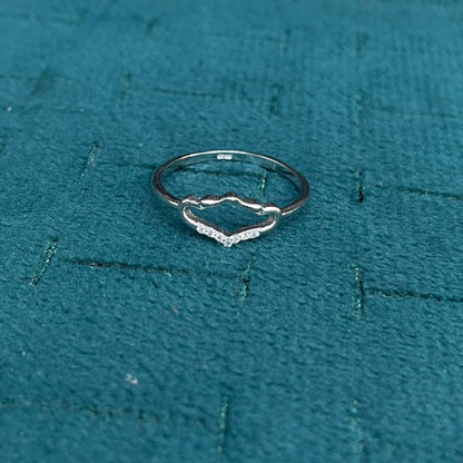 92.5 Sterling Silver Open Marquise Frame with CZ Chevron Finger Ring for Women