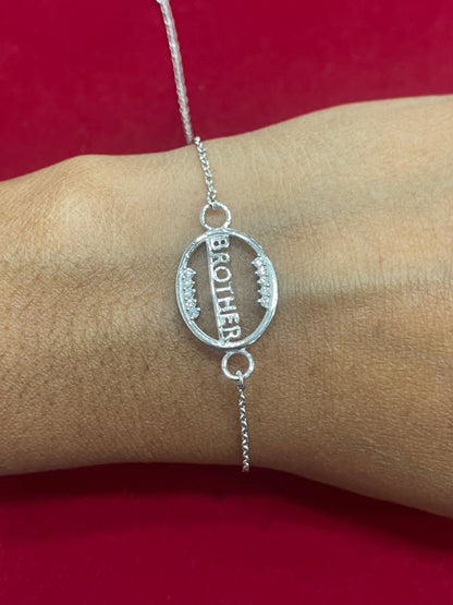 925 Sterling Silver Brother Rakhi | CZ Stone Chain Rakhi for Raksha Bandhan