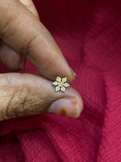 925 Silver Gold Plated 6 Petal Studs for Women | Floral Design