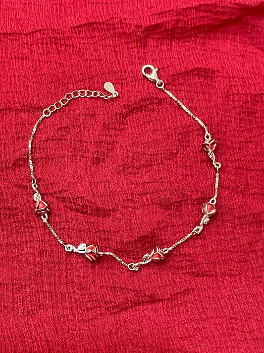 92.5 Silver Red Rose Bracelet 8.5 Inches | Elegant Floral Design | Jewellery