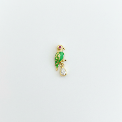 92.5 Sterling Silver Gold Plated Green Enamel Parrot Drop CZ Nose Pin