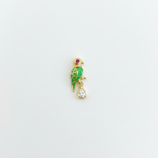 92.5 Sterling Silver Gold Plated Green Enamel Parrot Drop CZ Nose Pin