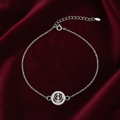 925 Sterling Silver Khanda Rakhi | Stone-Studded Chain Rakhi for Raksha Bandhan