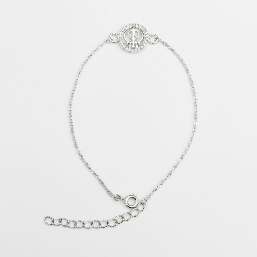 925 Sterling Silver Khanda Rakhi | Stone-Studded Chain Rakhi for Raksha Bandhan