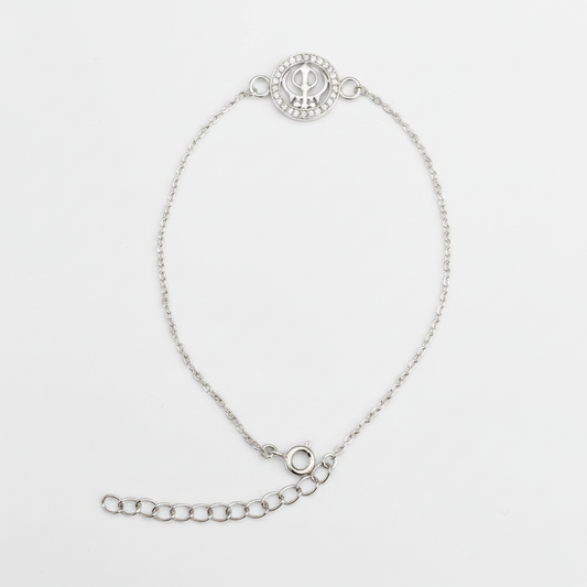 925 Sterling Silver Khanda Rakhi | Stone-Studded Chain Rakhi for Raksha Bandhan