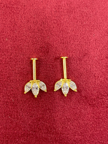92.5 Silver Gold Plated Three Leaf Bugadi (Pair) | Floral Elegant Design | Jewellery