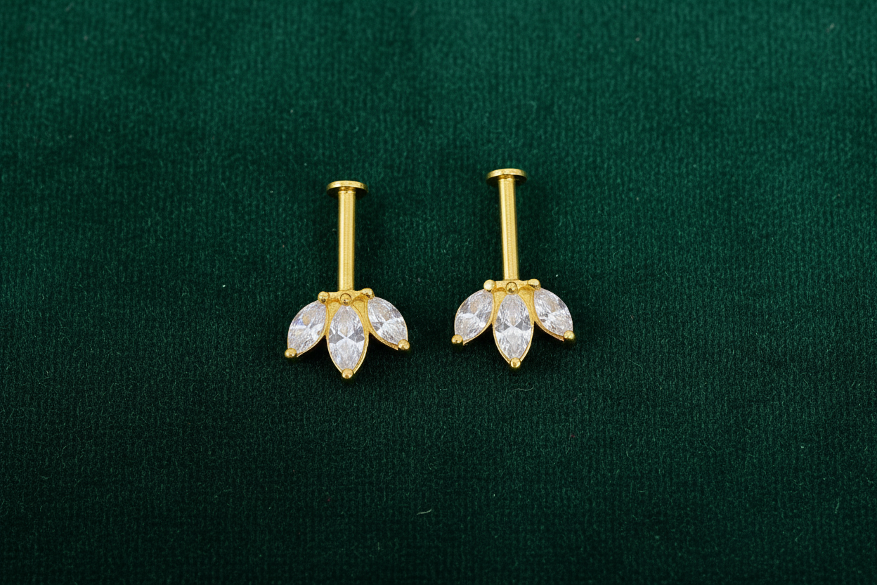 92.5 Silver Gold Plated Three Leaf Bugadi (Pair) | Floral Elegant Design | Jewellery