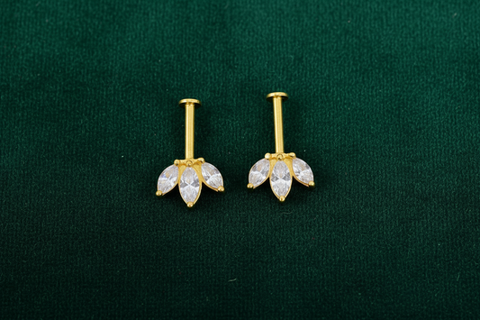 92.5 Silver Gold Plated Three Leaf Bugadi (Pair) | Floral Elegant Design | Jewellery