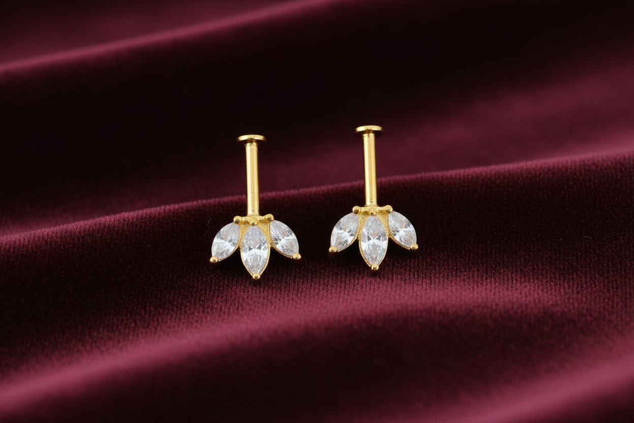 92.5 Silver Gold Plated Three Leaf Bugadi (Pair) | Floral Elegant Design | Jewellery