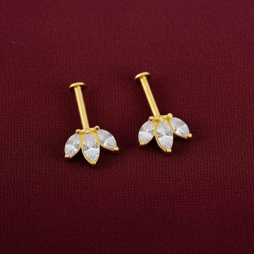 92.5 Silver Gold Plated Three Leaf Bugadi (Pair) | Floral Elegant Design | Jewellery
