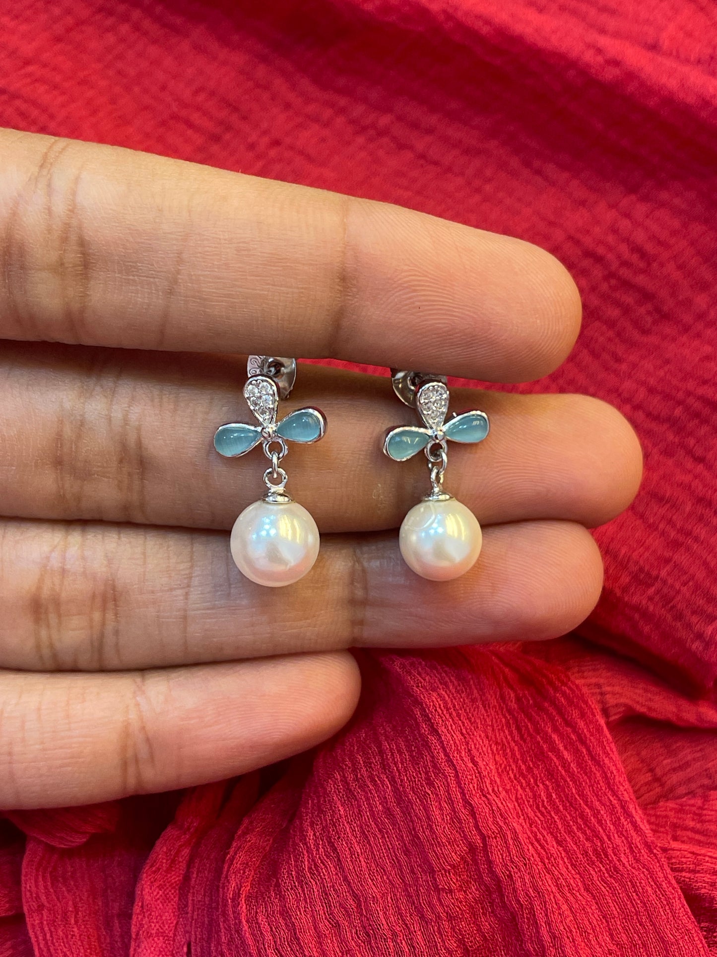 92.5 Silver Pearl Hanging Earrings for Women | Stylish Dangle Design | Elegant Jewellery