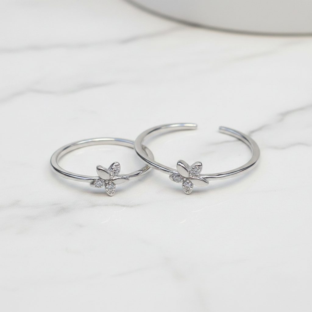 92.5 Sterling Silver Flower Toe Rings for Women | Floral Elegant Design