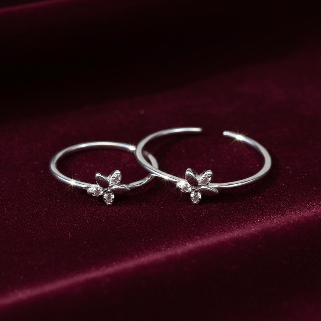 92.5 Sterling Silver Flower Toe Rings for Women | Floral Elegant Design