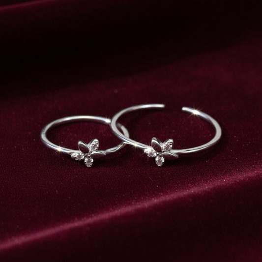 92.5 Sterling Silver Flower Toe Rings for Women | Floral Elegant Design