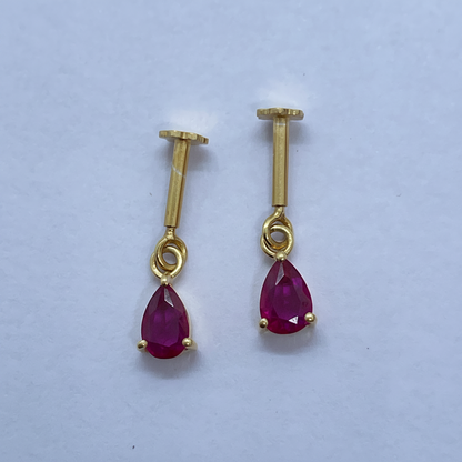 92.5 Silver Gold-Plated Bugadi for Women | Ruby Red Teardrop CZ Dangle on Bar Stud | Helix Earring pair