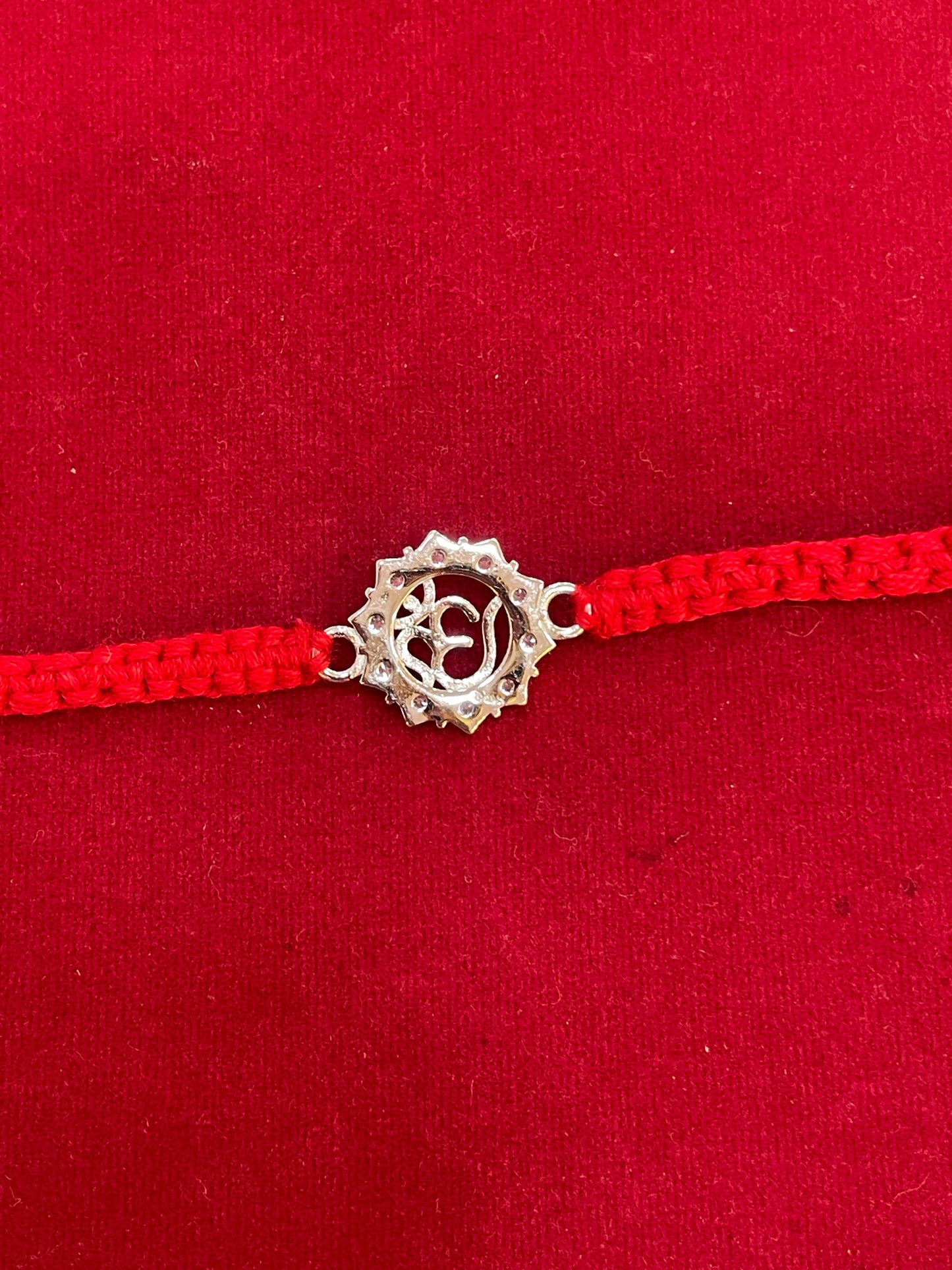 925 Sterling Silver Om Rakhi with CZ Stones | Red Thread Rakhi for Raksha Bandhan