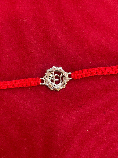 925 Sterling Silver Om Rakhi with CZ Stones | Red Thread Rakhi for Raksha Bandhan