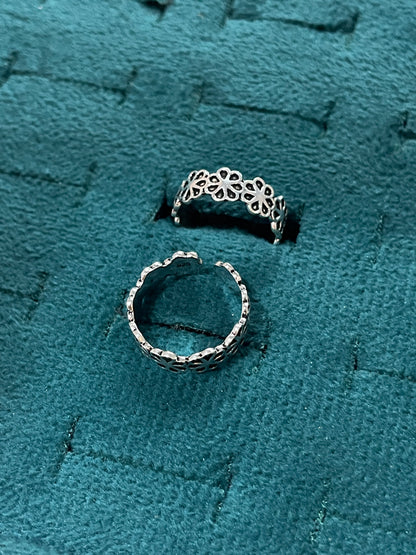 92.5 Silver Toe Rings for Women | Daisy Oxidised Design | Traditional Jewellery