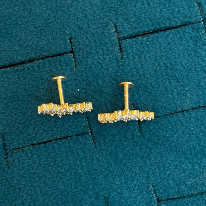 92.5 Silver Gold Plated Triple Flower Stud Earrings Pair