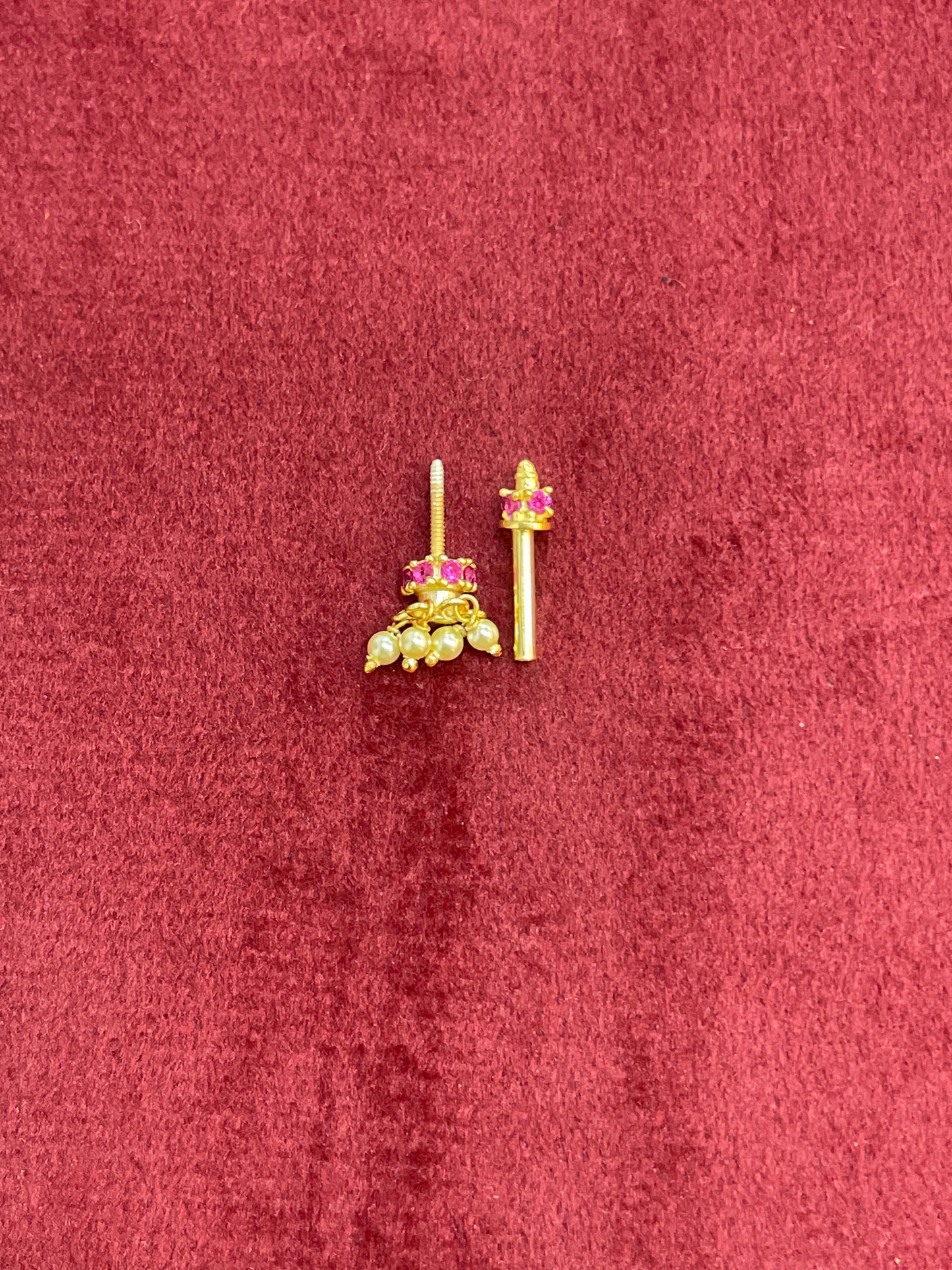 92.5 Silver Mini Jhumki Bugadi (Red) | Stylish Traditional Design | Elegant Jewellery (pair)