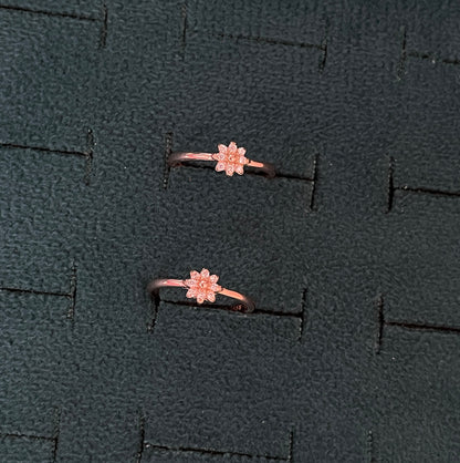 92.5 Silver Rose Gold Plated White CZ Blossom Toe Rings
