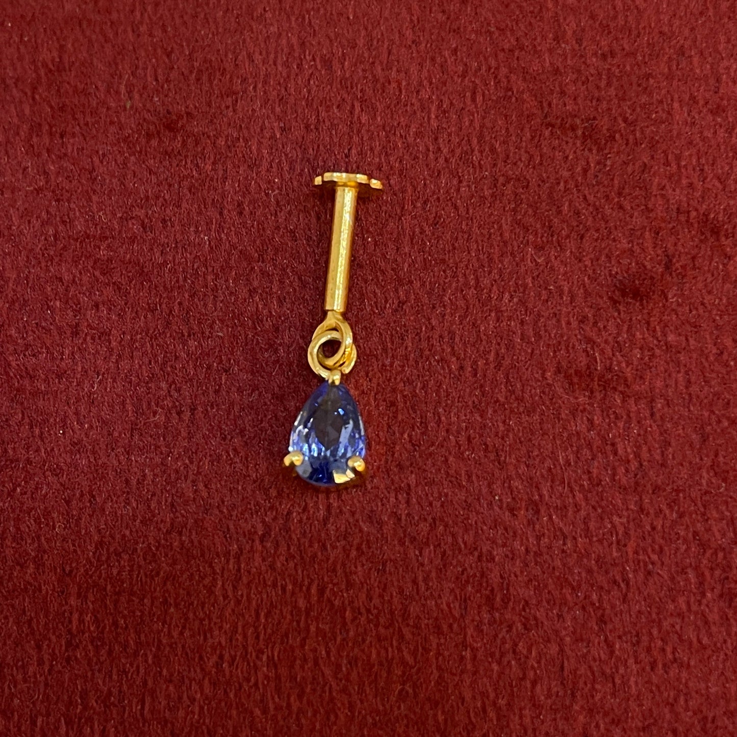92.5 Silver Gold-Plated Bugadi for Women | Blue Teardrop CZ Dangle on Bar Stud | Helix Earring pair