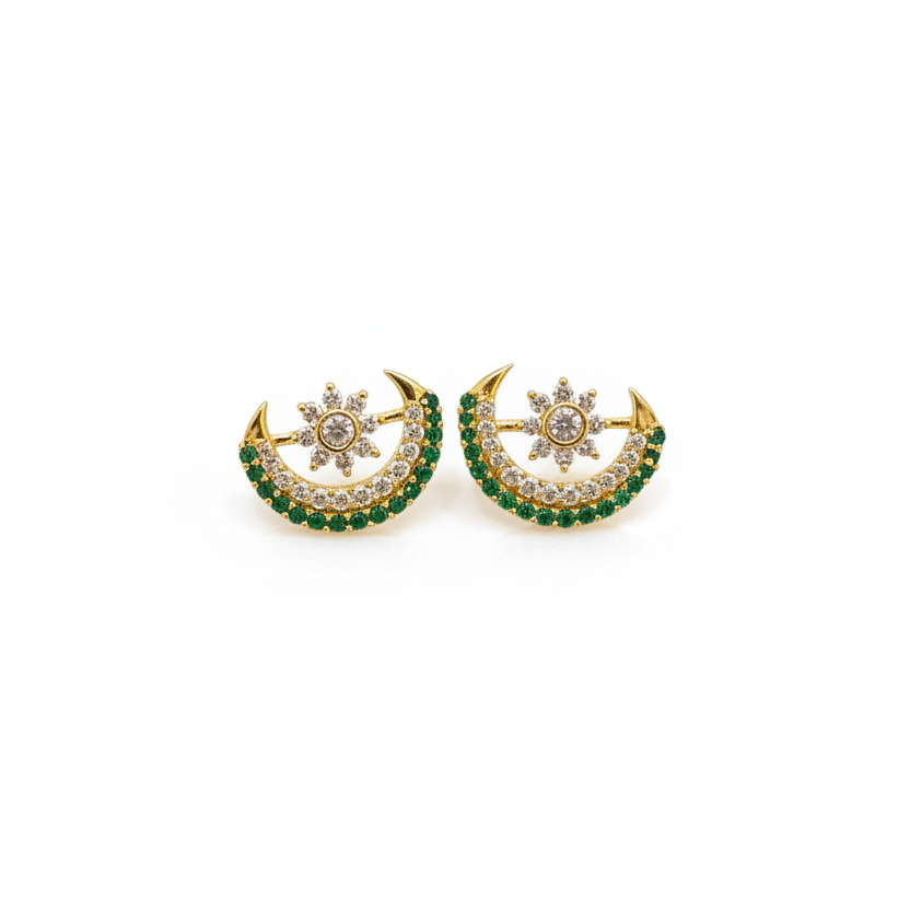 925 Silver Gold Plated Moon Flower Studs