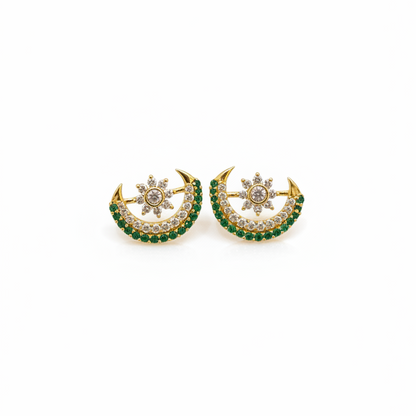 925 Silver Gold Plated Moon Flower Studs