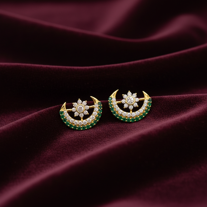 925 Silver Gold Plated Moon Flower Studs