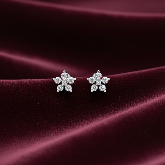 925 Silver 5 Petal Flower - ball back