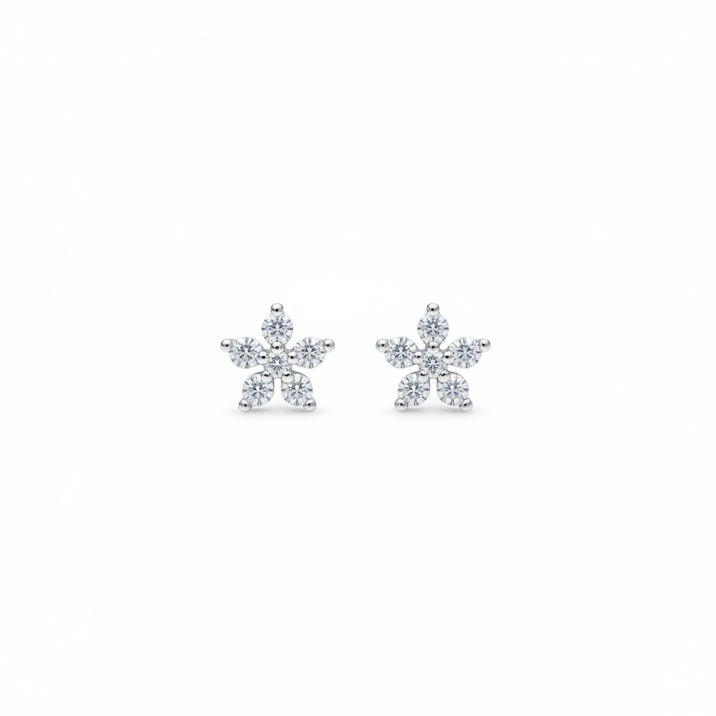 925 Silver 5 Petal Flower - ball back