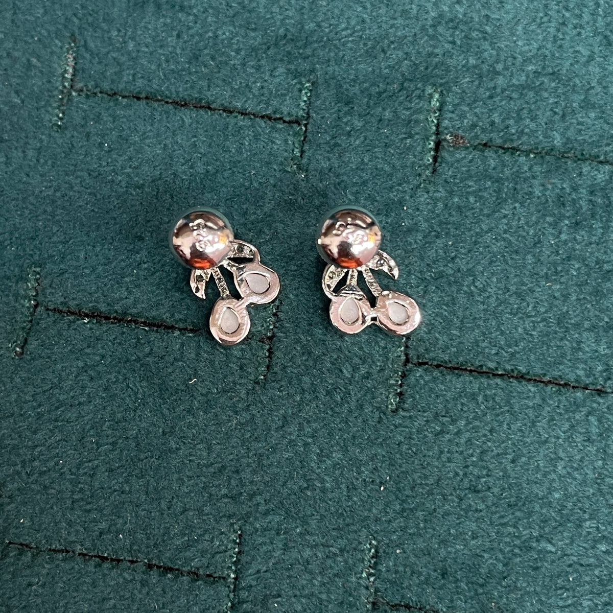 92.5 Sterling Silver MOP Cherry Stud Earrings for Women pair