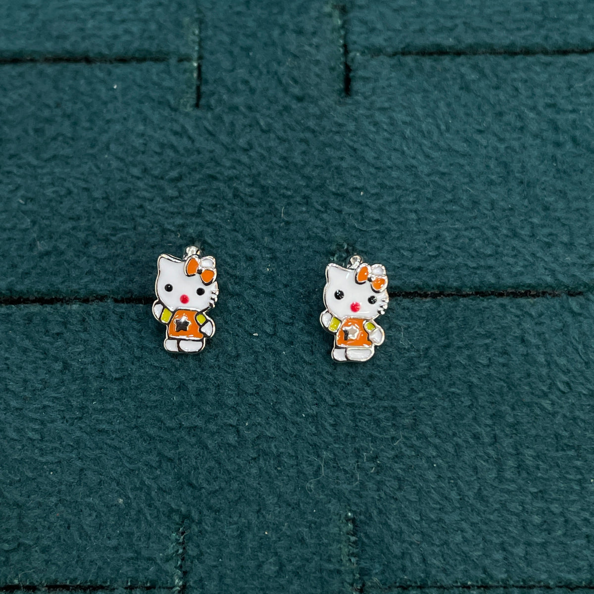 92.5 Silver Enamel Hello Kitty Huggie Hoop Earrings for Girls