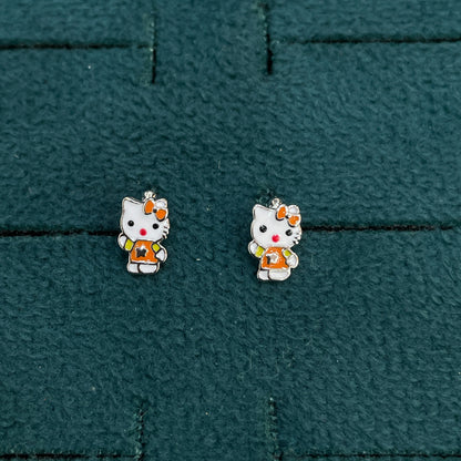 92.5 Silver Enamel Hello Kitty Huggie Hoop Earrings for Girls