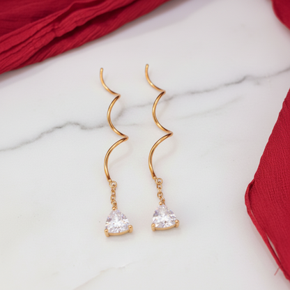 925 Silver Gold Plated Triangle Swirl Dangler Earrings for Women | Geometric Dangle Design